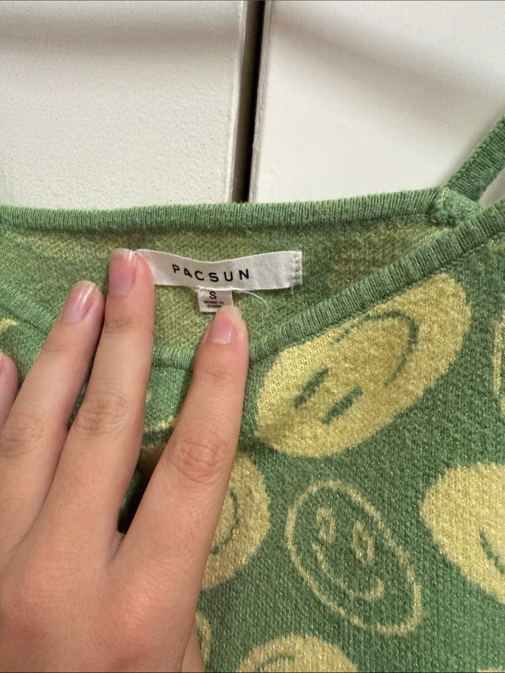 PacSun Green Knit Tank with Yellow Smiley Faces - Picture 2 of 3